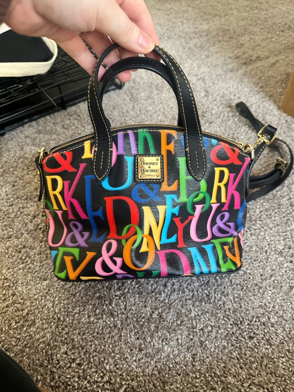 Dooney & Bourke Black Multicolor Logo Mini Satchel